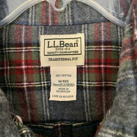 LL Bean Men's Medium Long Sleeve Cotton Flannel Shirt Traditional Fit Plaid - Picture 4 of 6